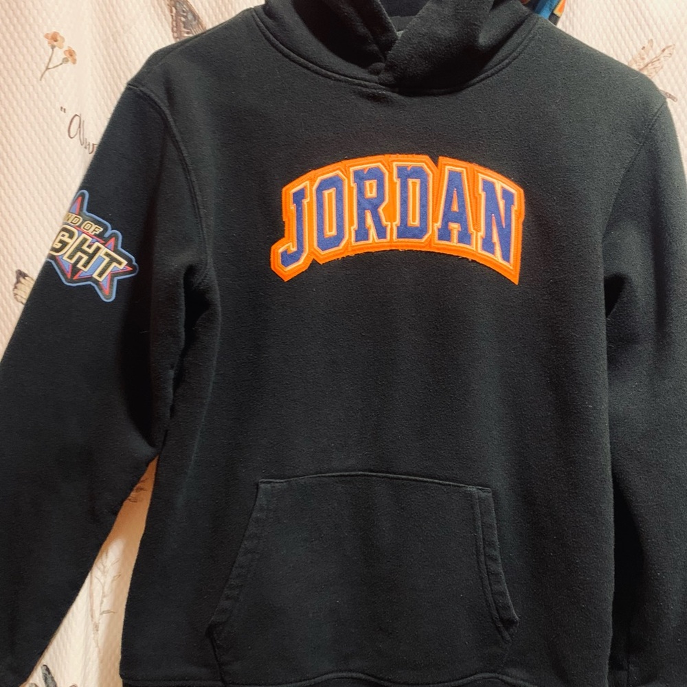 Jordan Black Hoodie with Orange and Blue Accents
